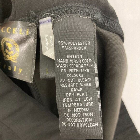 Vecceli Italy Large Black Embellished Wide Leg Stretch Pull-on Pants - Picture 3 of 11